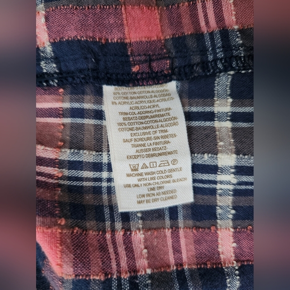 We the Free Button Down Shirt Mixed Fabric Pink Navy Plaid NWOT Size S (C11) - Picture 7 of 10
